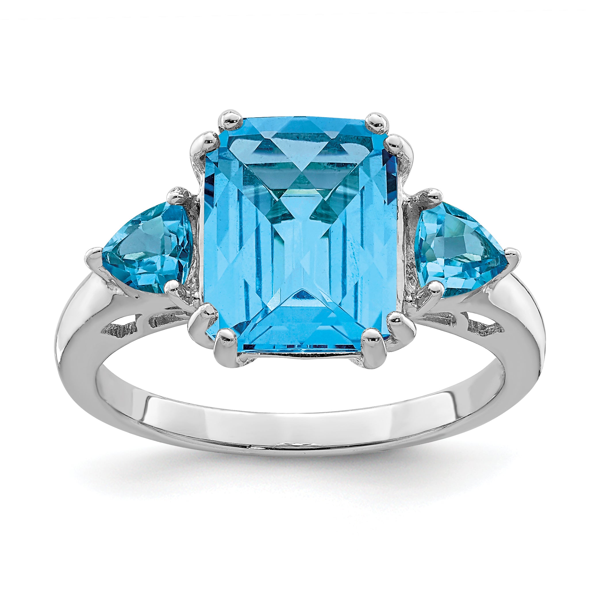 Sterling Silver Rhodium Checker-Cut Blue Topaz Ring Main image