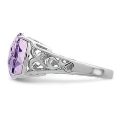 Sterling Silver Rhodium Checker-Cut Pink Quartz Ring