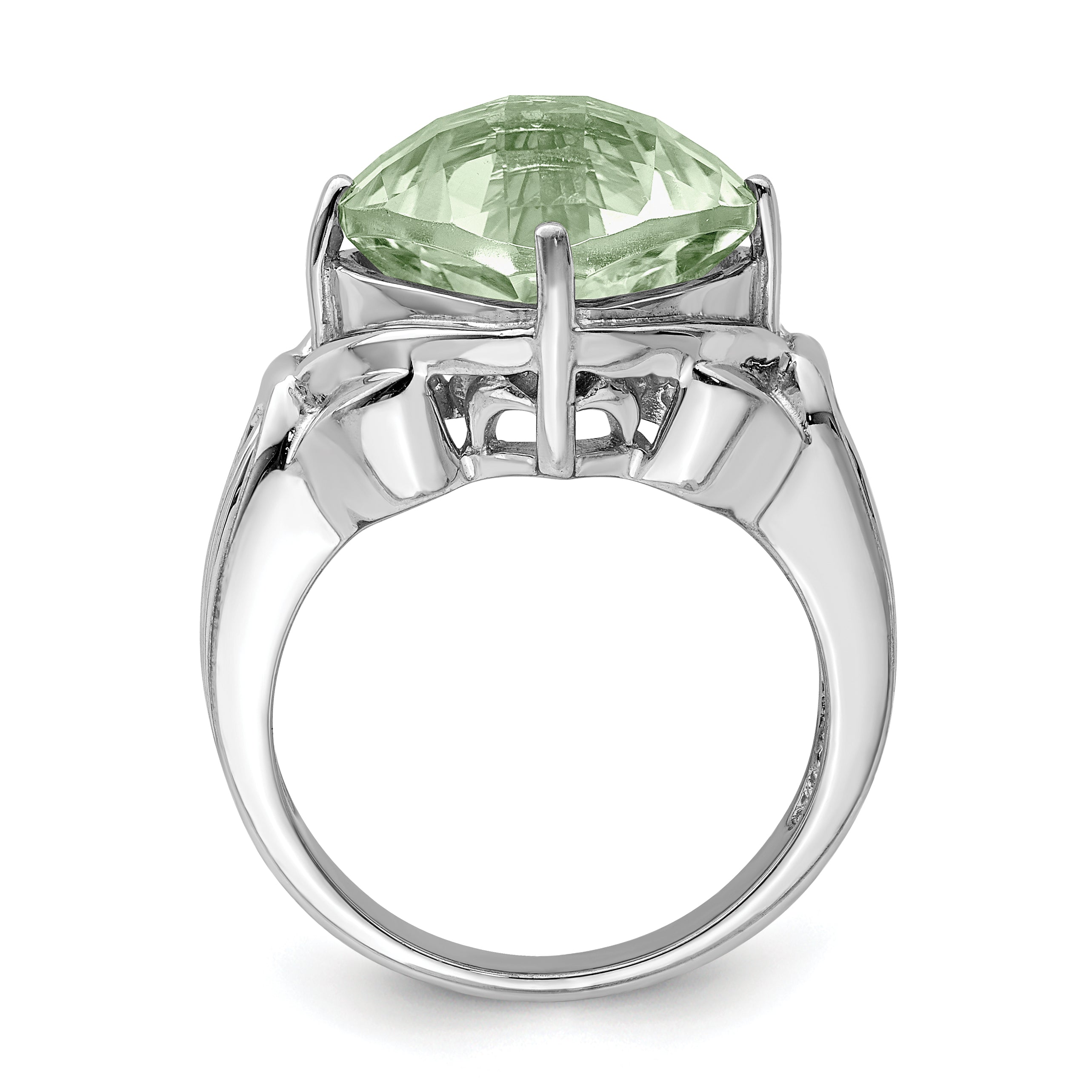 Sterling Silver Rhodium Checker-Cut Green Quartz Ring