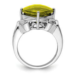 Sterling Silver Rhodium Checker-Cut Lemon Quartz Ring