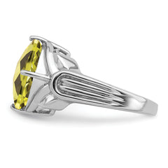 Sterling Silver Rhodium Checker-Cut Lemon Quartz Ring