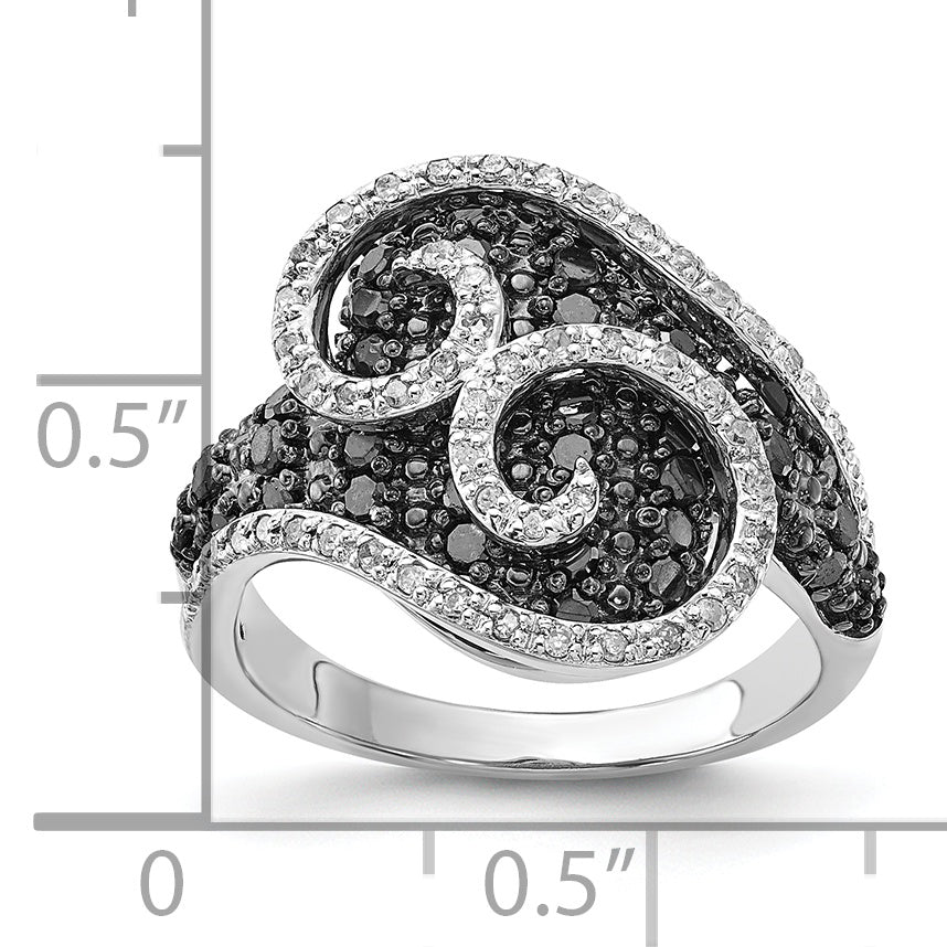 Sterling Silver Polished Black & White Diamond Swirl Ring