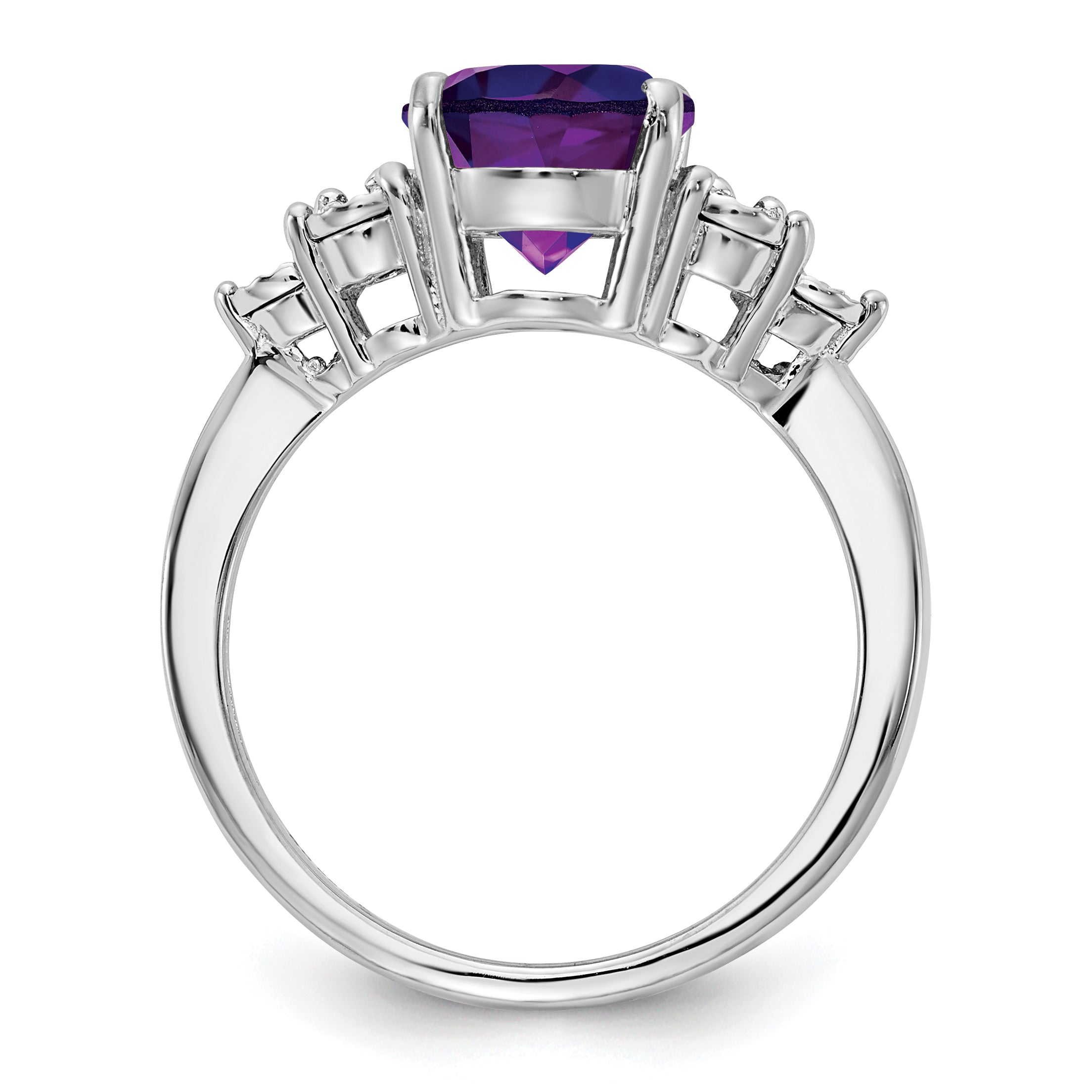 Sterling Silver Rhodium-plated Diamond & Amethyst Ring