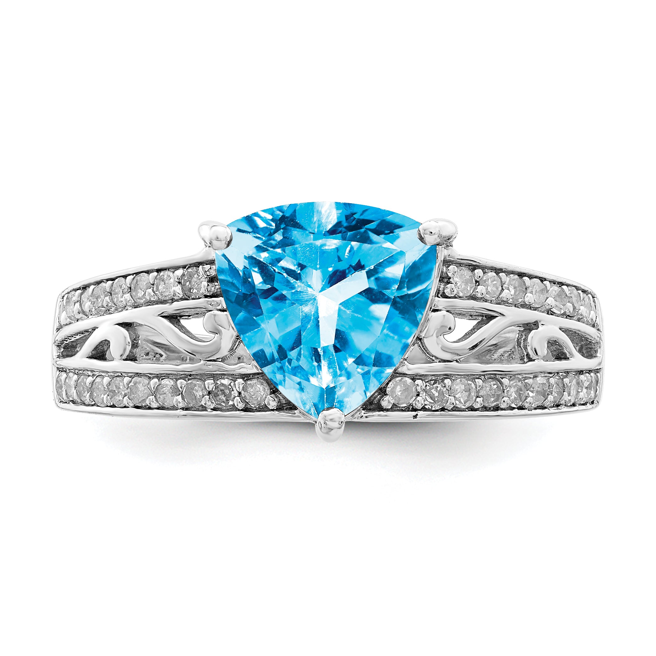 Sterling Silver Rhodium Blue Topaz & Diamond Ring - 7