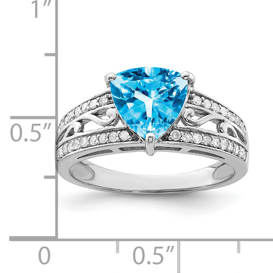 Sterling Silver Rhodium Blue Topaz & Diamond Ring - 7