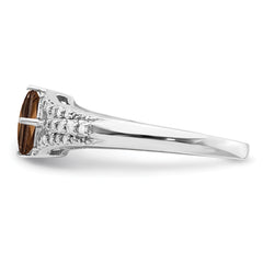 Sterling Silver Rhodium Smoky Quartz & Diamond Ring