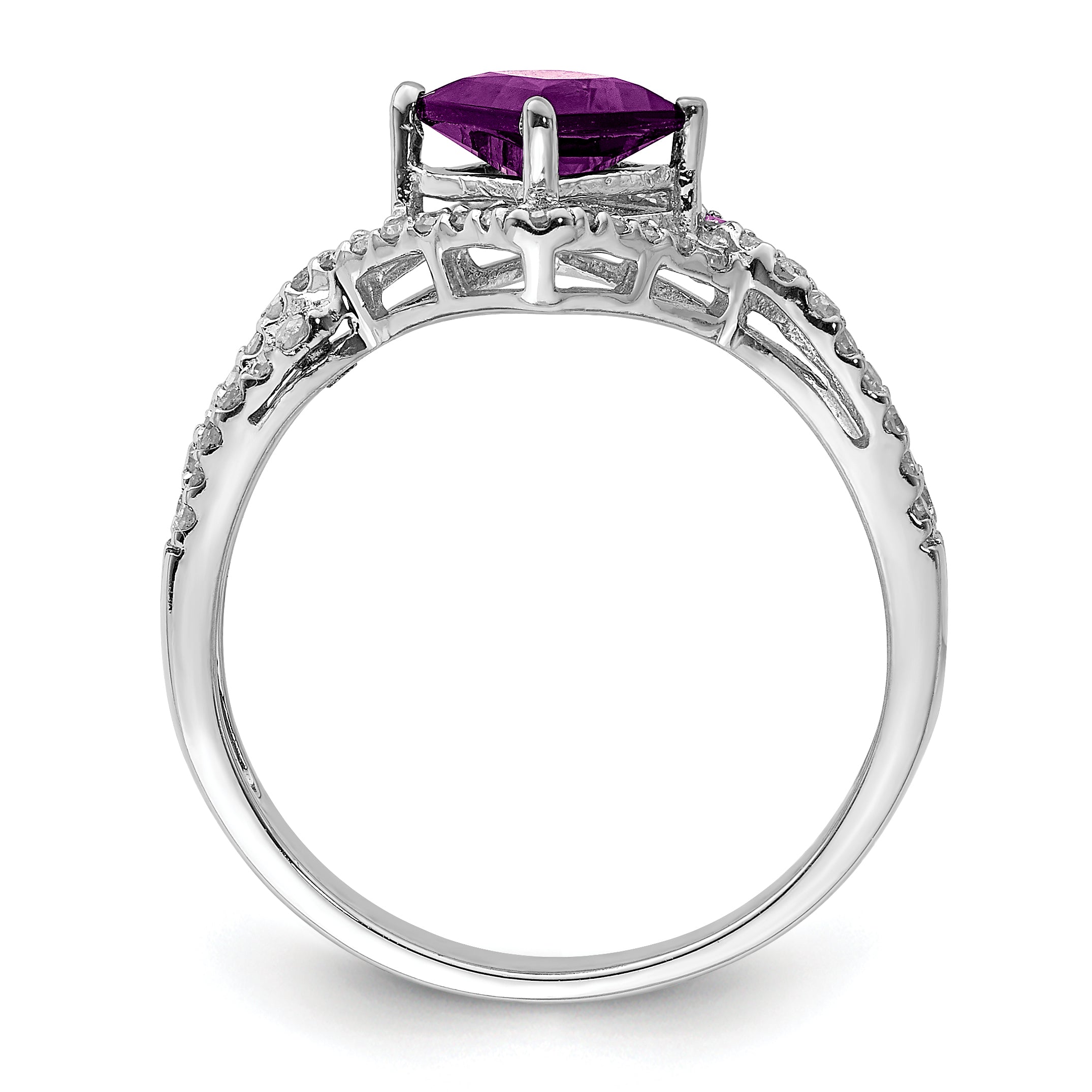 Sterling Silver Rhodium-plated Diamond & Amethyst Ring