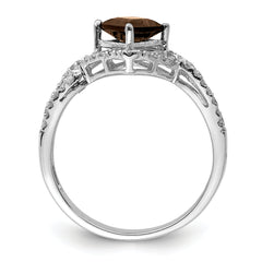 Sterling Silver Rhodium Smoky Quartz & Diamond Ring