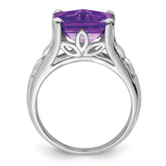 Sterling Silver Rhodium-plated Checker-Cut Amethyst Ring - 5