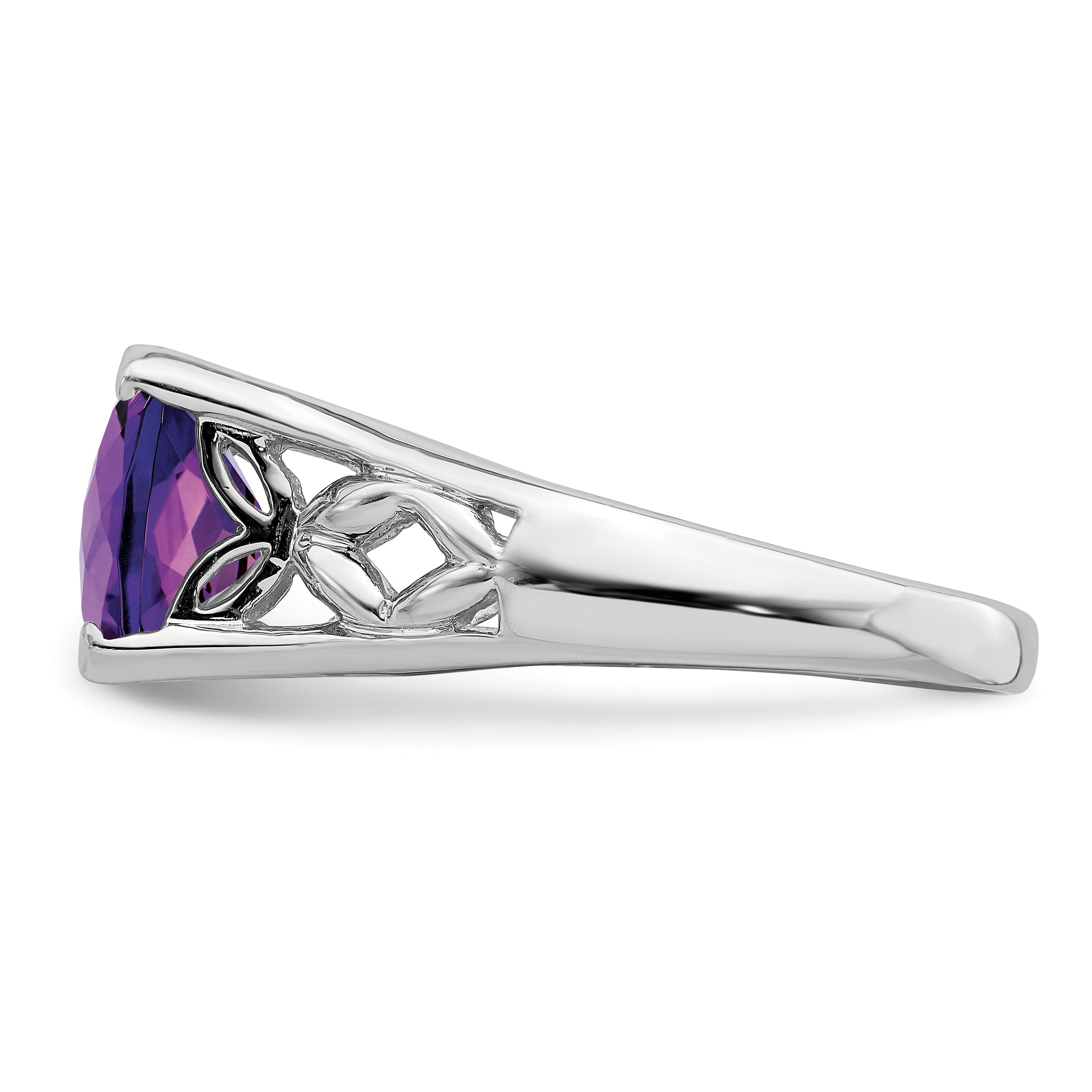 Sterling Silver Rhodium-plated Checker-Cut Amethyst Ring - 5