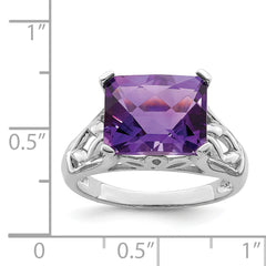 Sterling Silver Rhodium-plated Checker-Cut Amethyst Ring - 5
