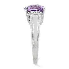 Sterling Silver Rhodium-plated Checker-Cut Pink Quartz Ring - 8