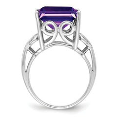 Sterling Silver Rhodium-plated Amethyst Ring - 6