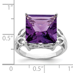 Sterling Silver Rhodium-plated Amethyst Ring - 6