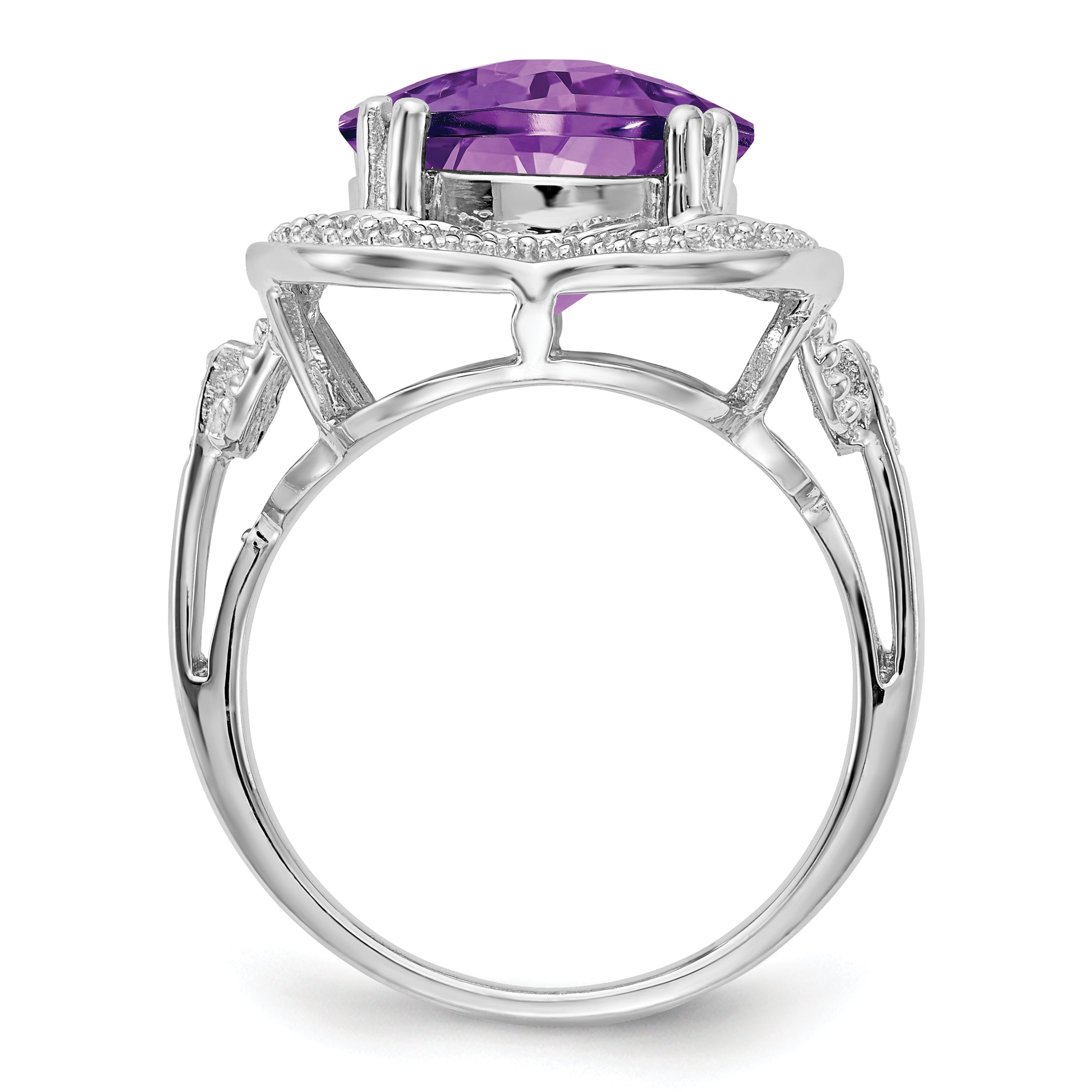 Sterling Silver Rhodium-plated Checker-Cut Amethyst Ring - 7