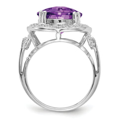 Sterling Silver Rhodium-plated Checker-Cut Amethyst Ring - 7