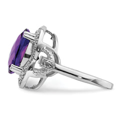 Sterling Silver Rhodium-plated Checker-Cut Amethyst Ring - 7
