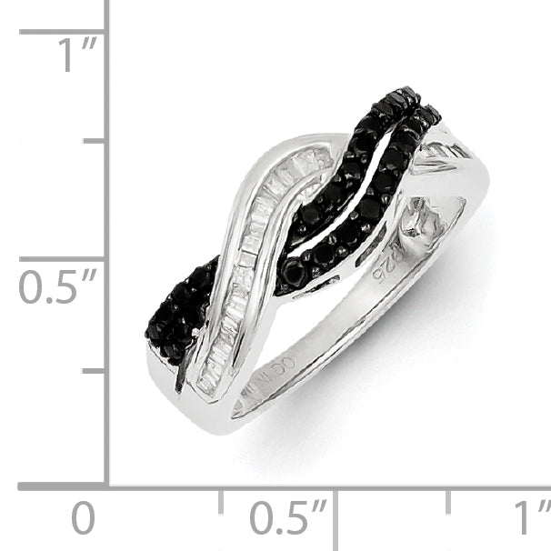Sterling Silver Black and White Diamond Ring