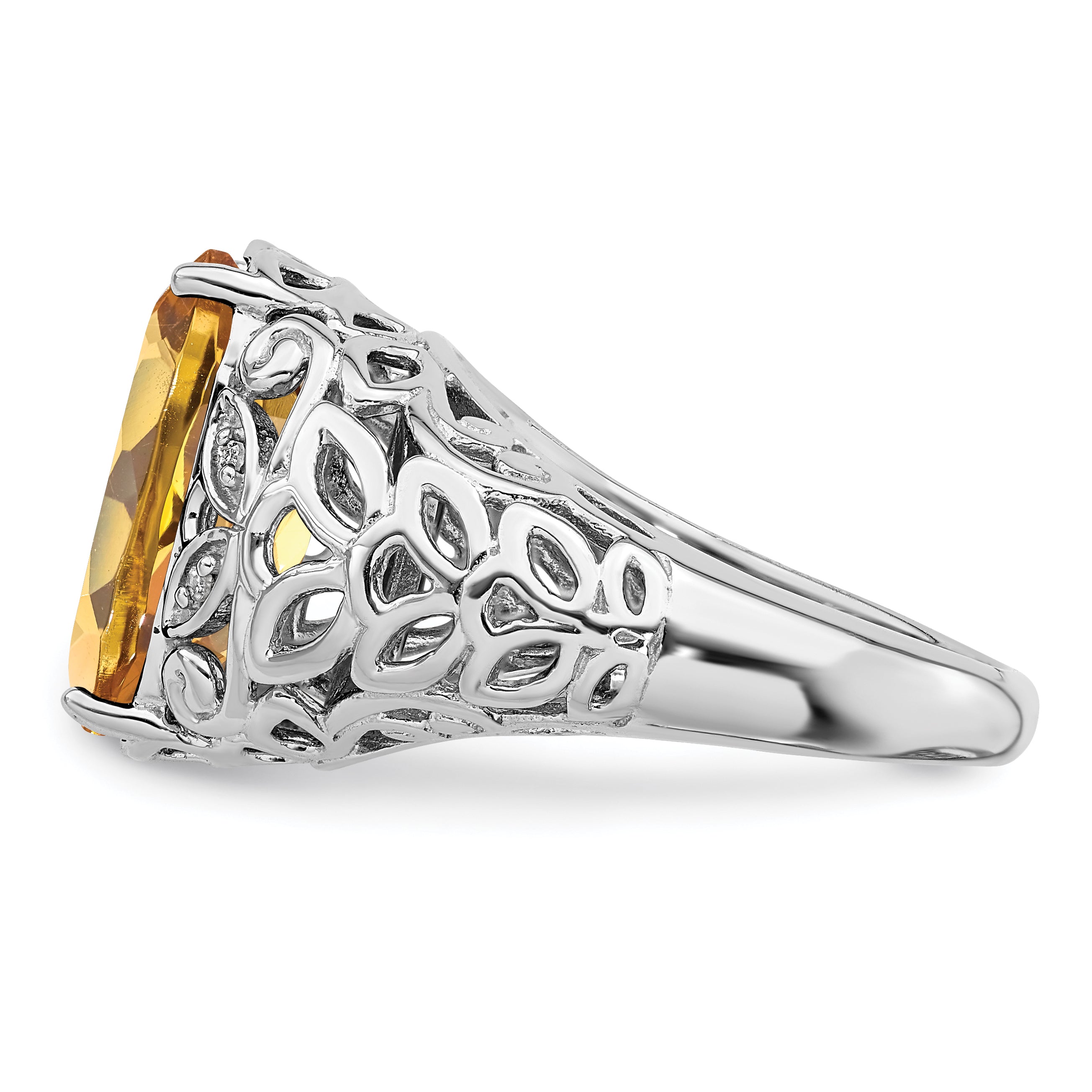 Sterling Silver Rhodium Whiskey Quartz & Diamond Ring - 7