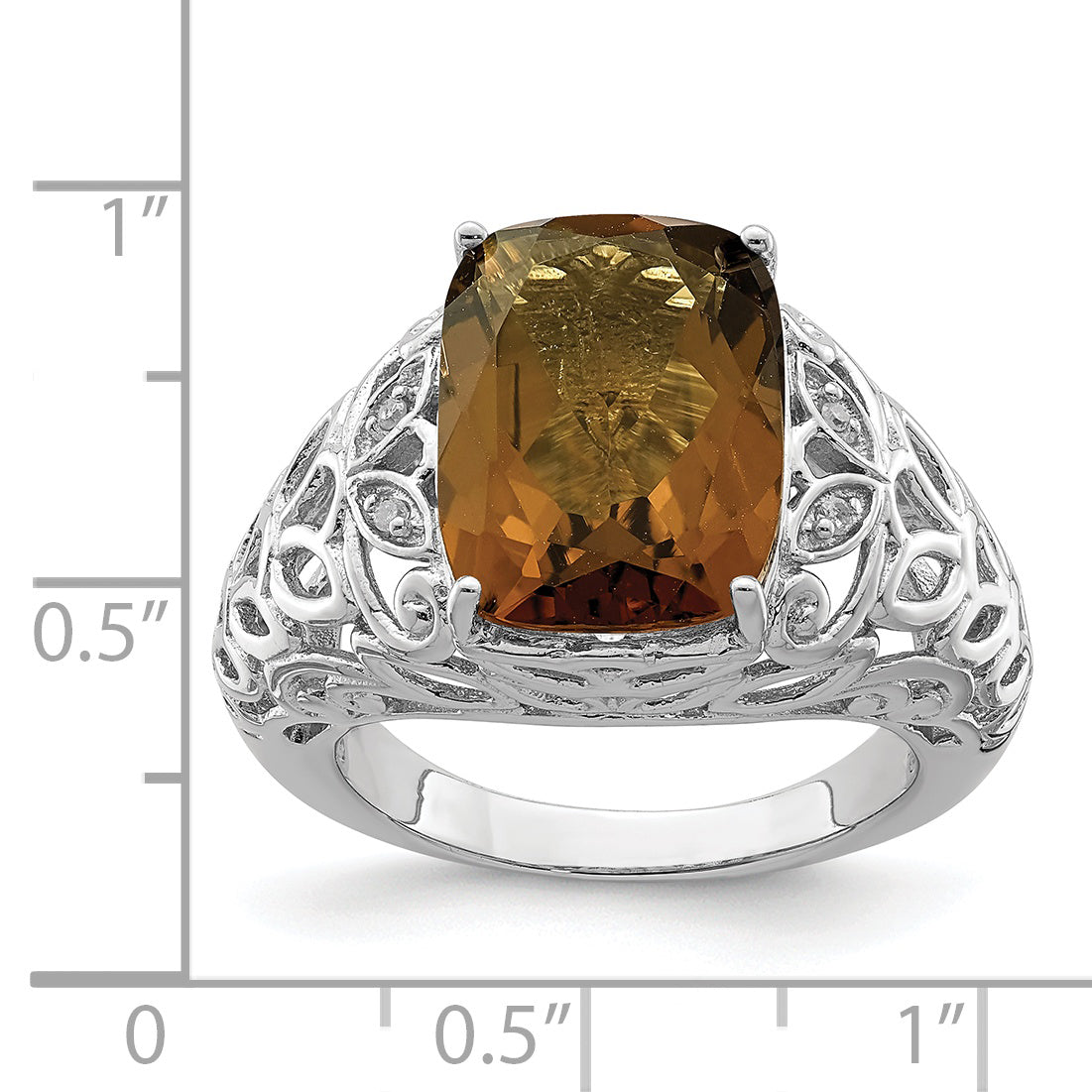 Sterling Silver Rhodium Whiskey Quartz & Diamond Ring - 7