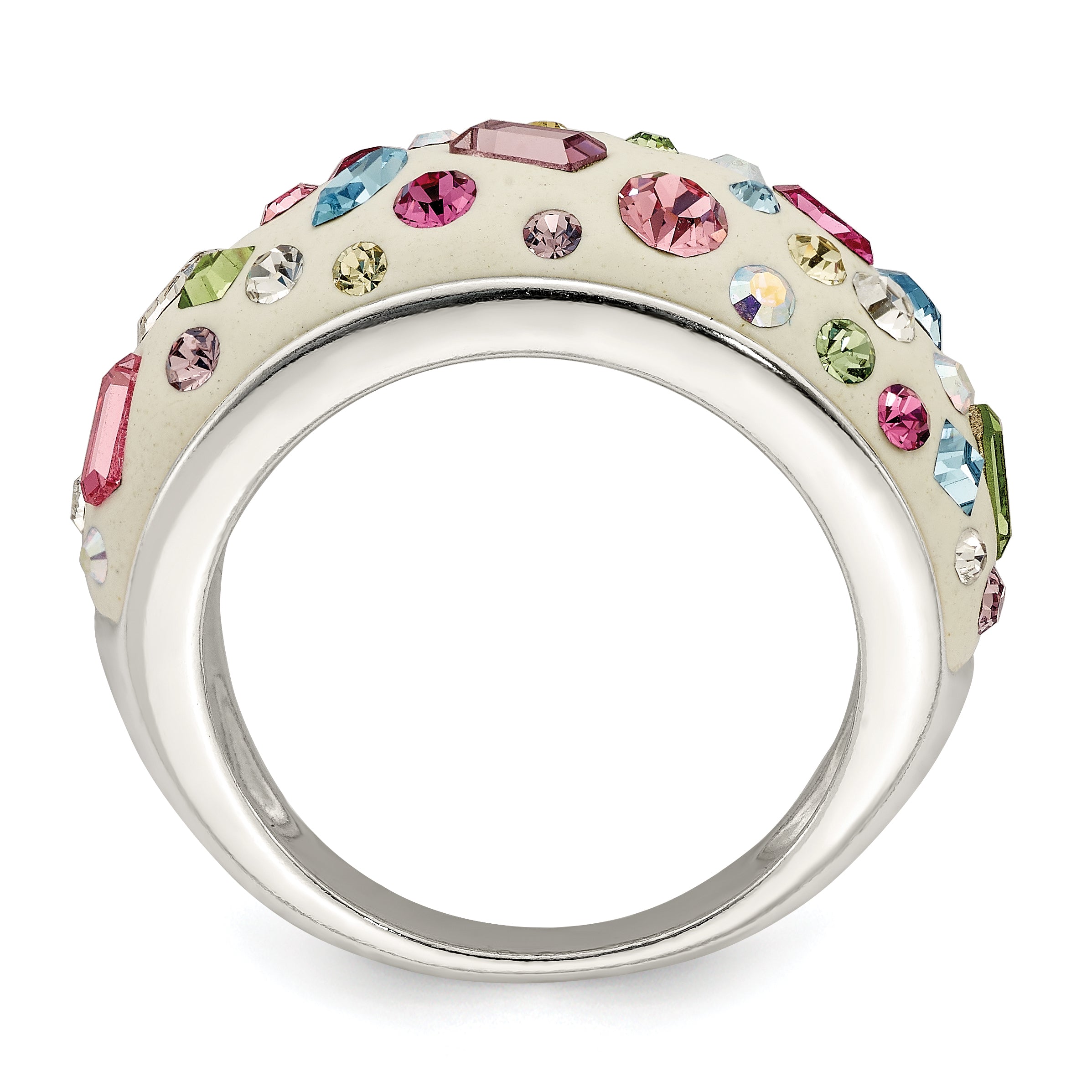 Sterling Silver Stellux Crystal Multi-Color White Ring - 6