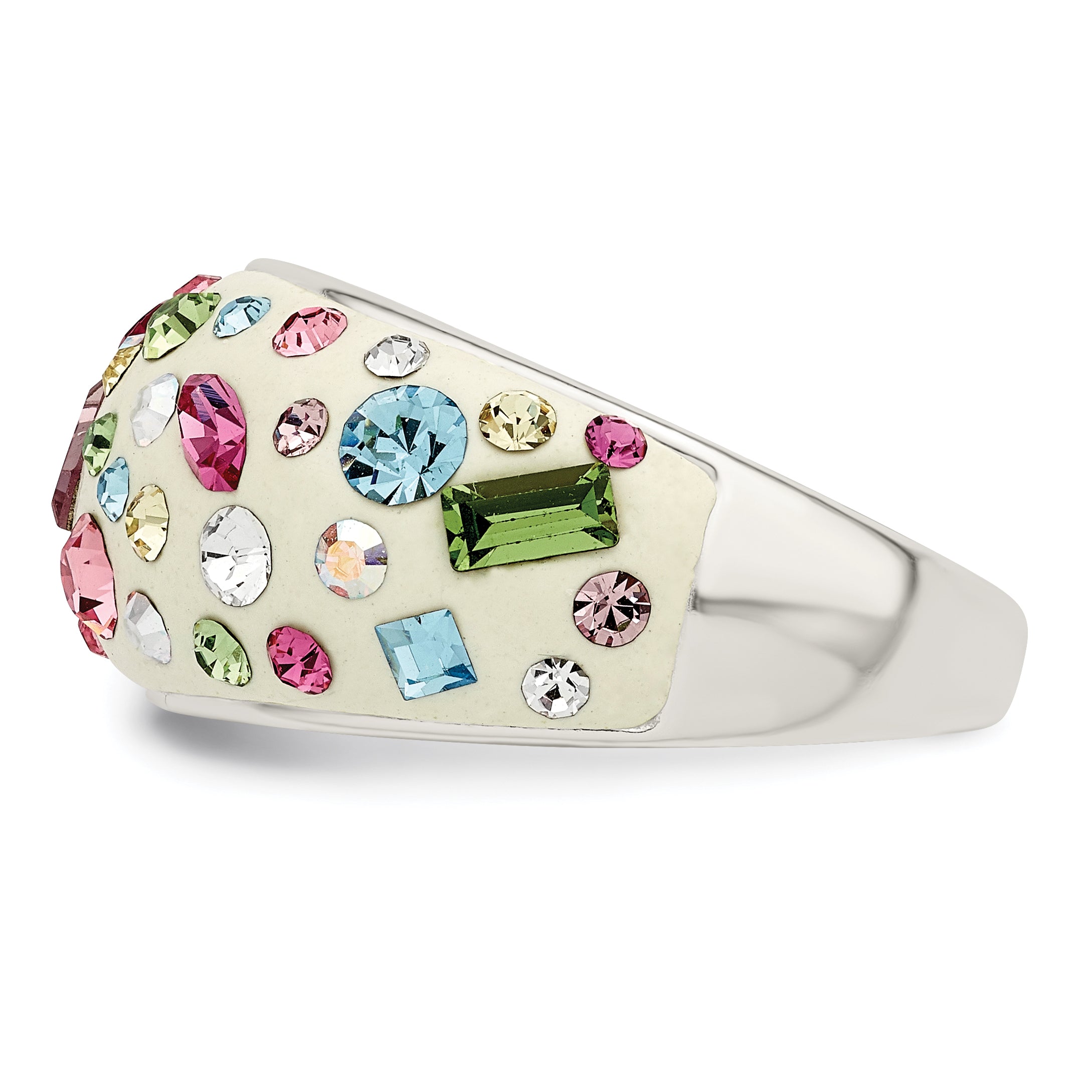 Sterling Silver Stellux Crystal Multi-Color White Ring - 6