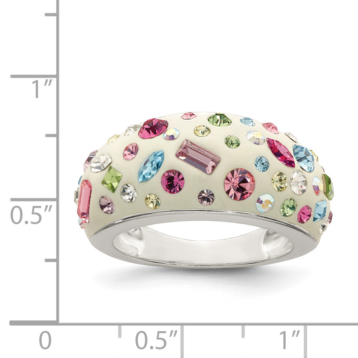 Sterling Silver Stellux Crystal Multi-Color White Ring - 6
