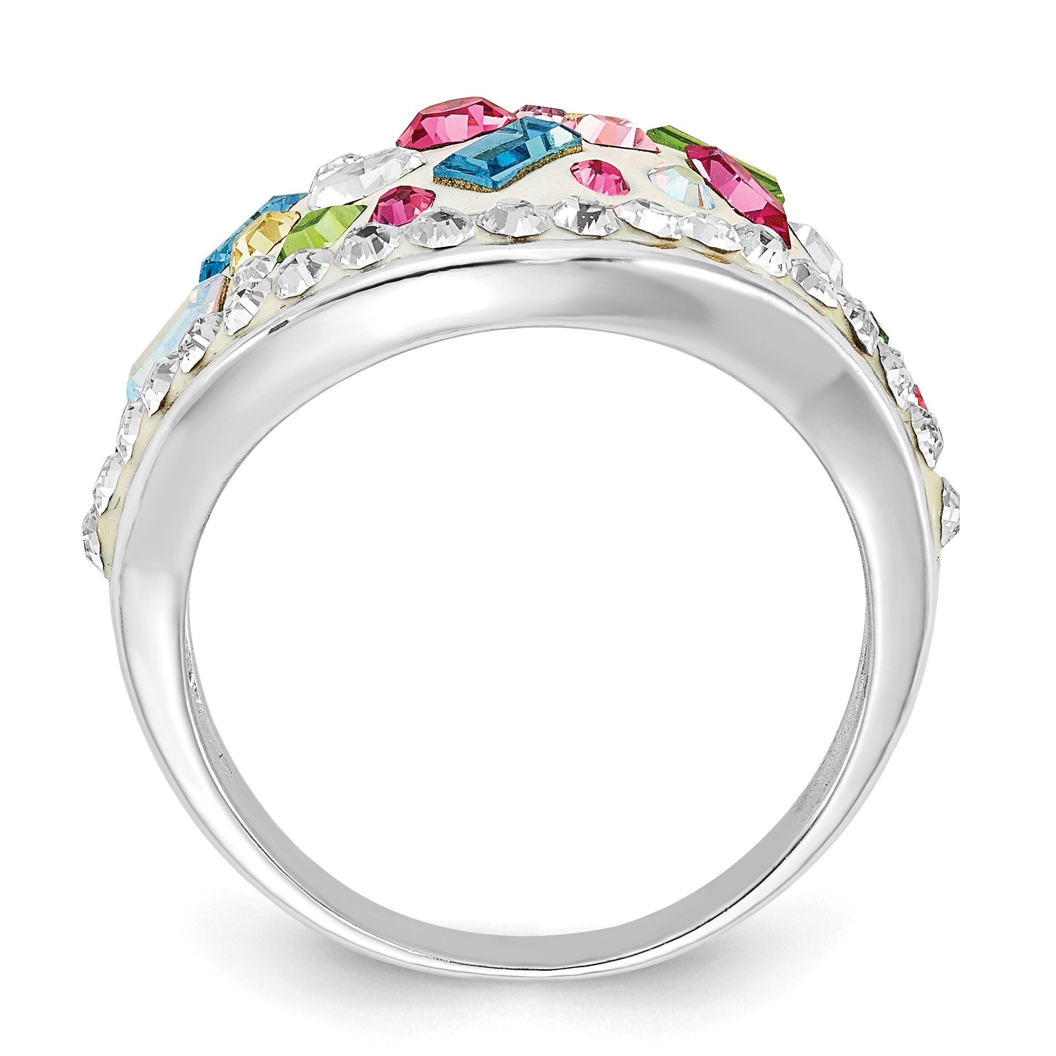 Sterling Silver Stellux Multi-Color Crystal White Ring - 8