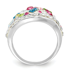Sterling Silver Stellux Multi-Color Crystal White Ring - 8