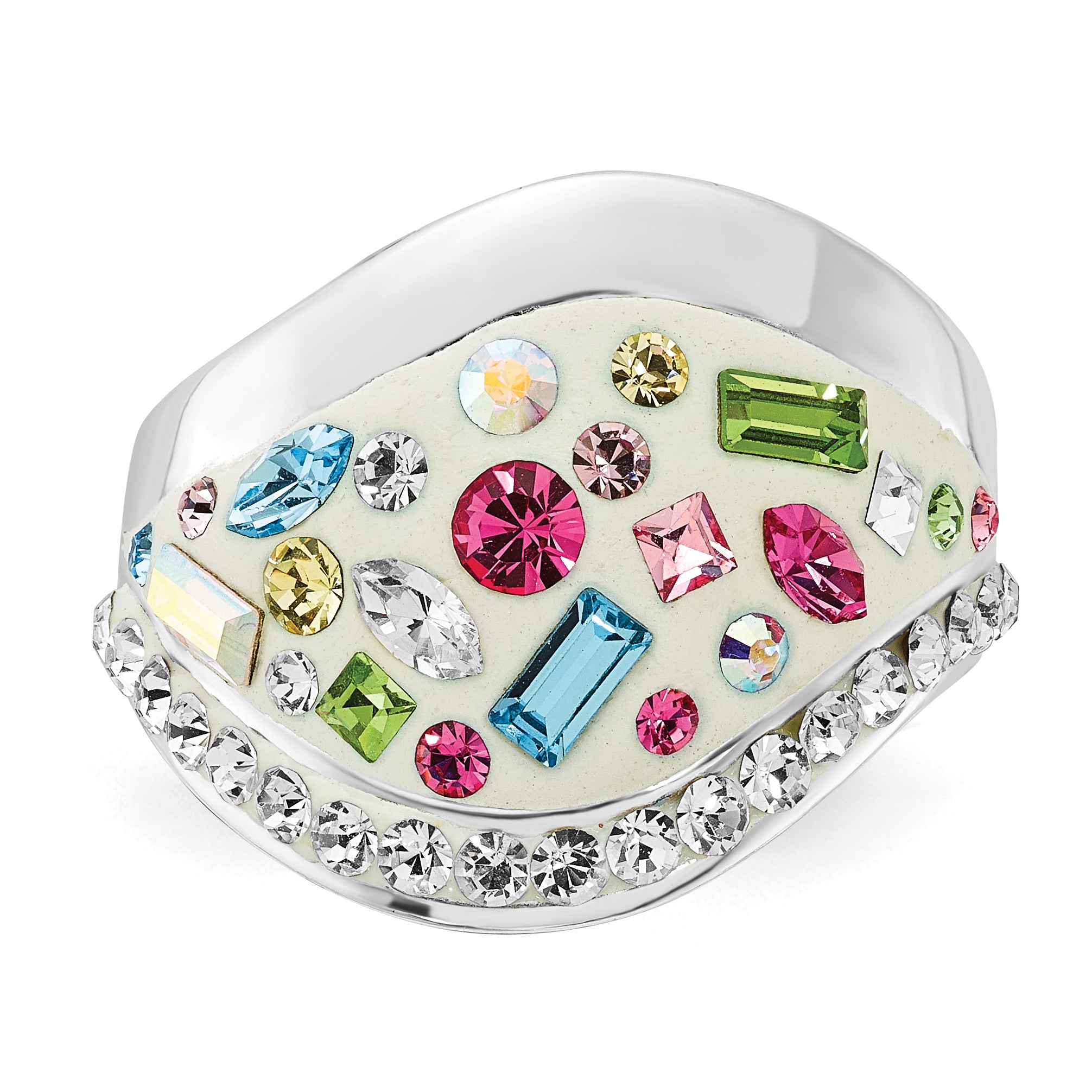 Sterling Silver Stellux Multi-Color Crystal White Ring - 8