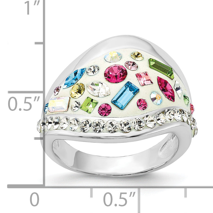 Sterling Silver Stellux Multi-Color Crystal White Ring - 8