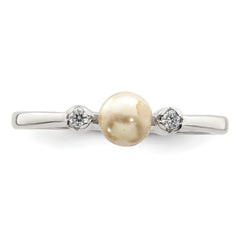 Sterling Silver CZ Imitation Pearl Ring