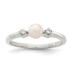 Sterling Silver CZ Imitation Pearl Ring