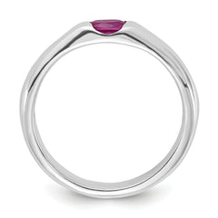 Sterling Silver Red Oval CZ Half Bezel Ring