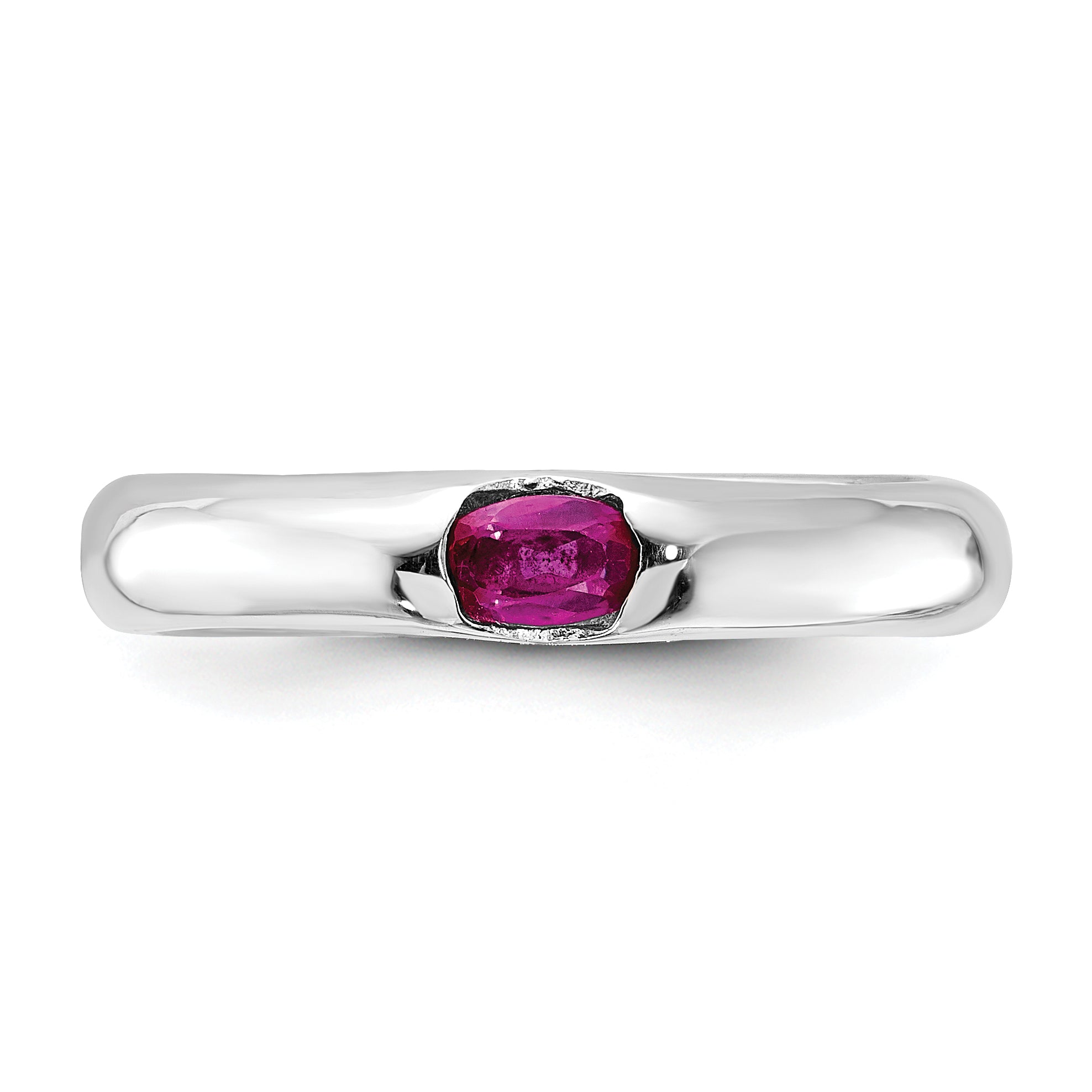 Sterling Silver Red Oval CZ Half Bezel Ring