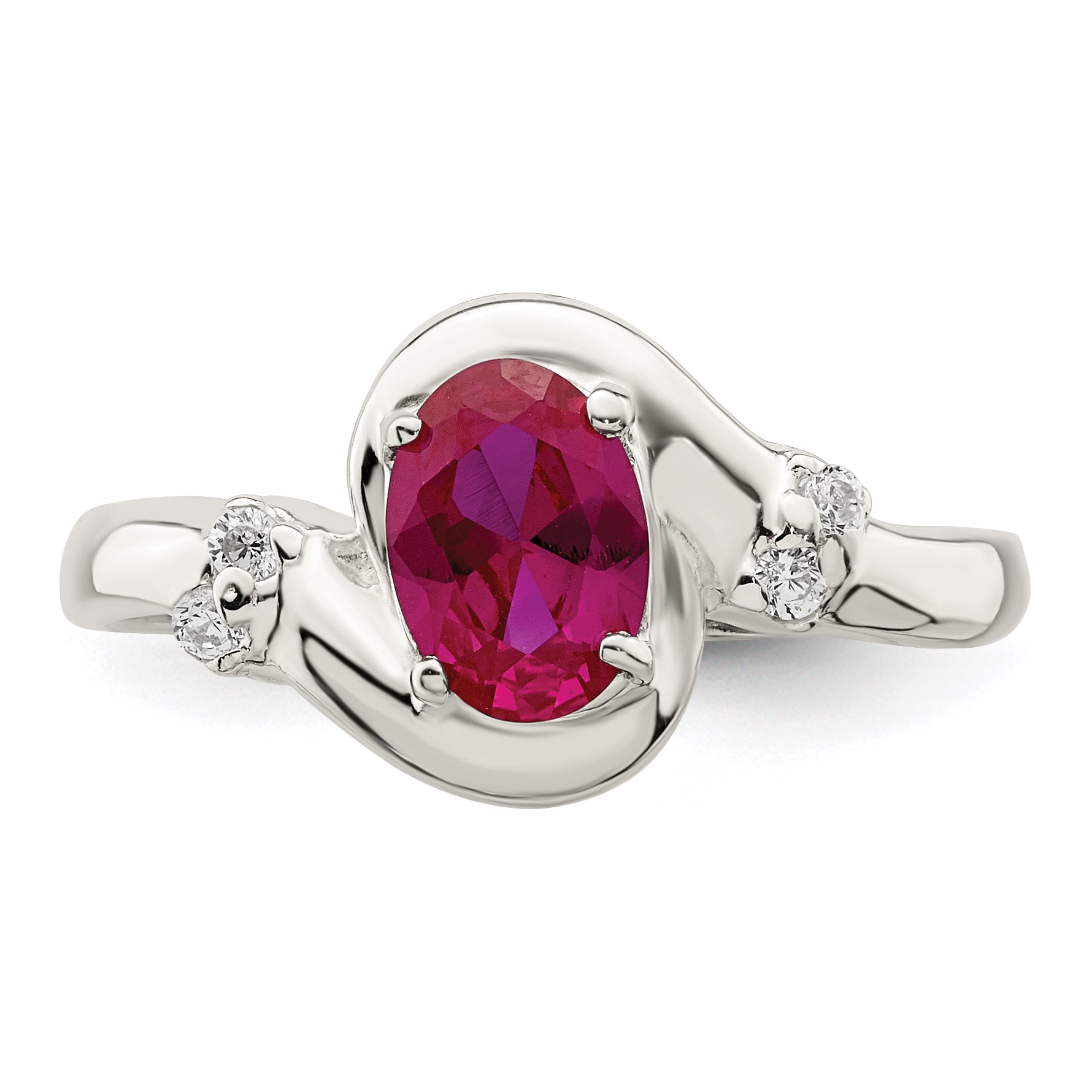Sterling Silver Red Oval CZ Ring