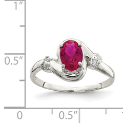 Sterling Silver Red Oval CZ Ring