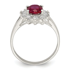 Sterling Silver Red Oval CZ Cluster Ring