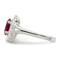 Sterling Silver Red Oval CZ Cluster Ring
