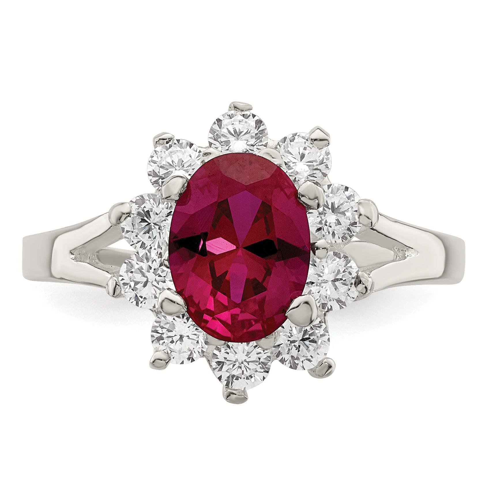 Sterling Silver Red Oval CZ Cluster Ring