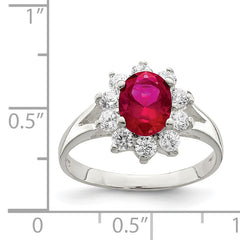Sterling Silver Red Oval CZ Cluster Ring