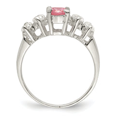 Sterling Silver Pink Round CZ WithSide Stones Ring