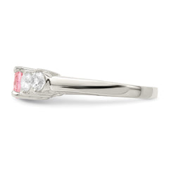 Sterling Silver Pink Round CZ WithSide Stones Ring