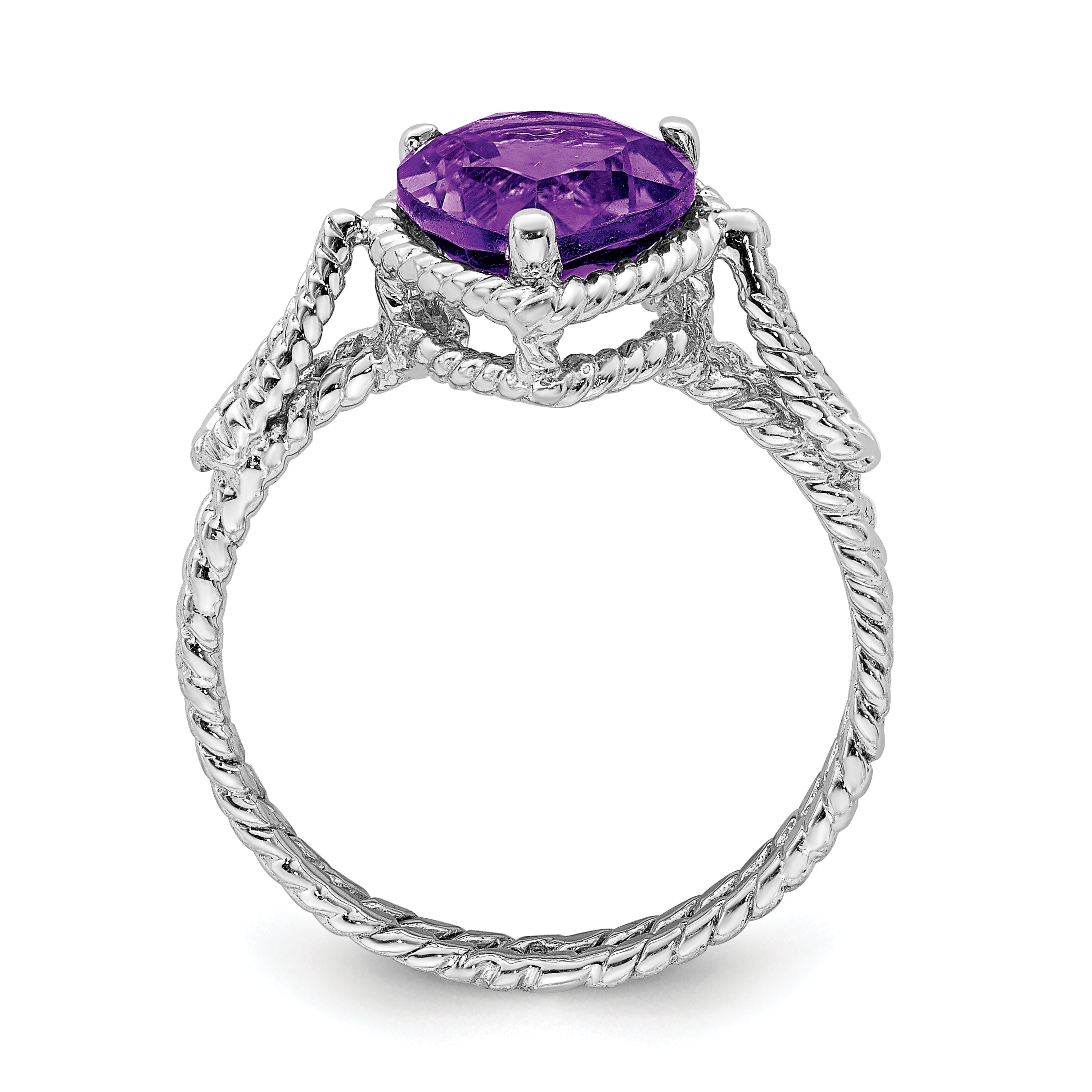 Sterling Silver Rhodium-plated Amethyst Pear Twisted Ring - 6