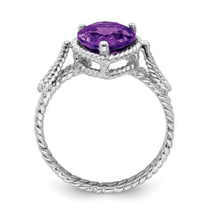 Sterling Silver Rhodium-plated Amethyst Pear Twisted Ring - 6