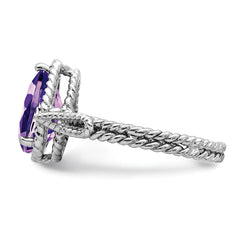 Sterling Silver Rhodium-plated Amethyst Pear Twisted Ring - 6