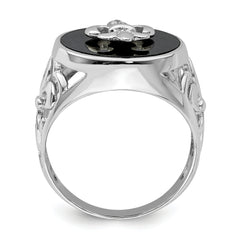 Sterling Silver Rhodium Plated CZ Black Onyx Ring
