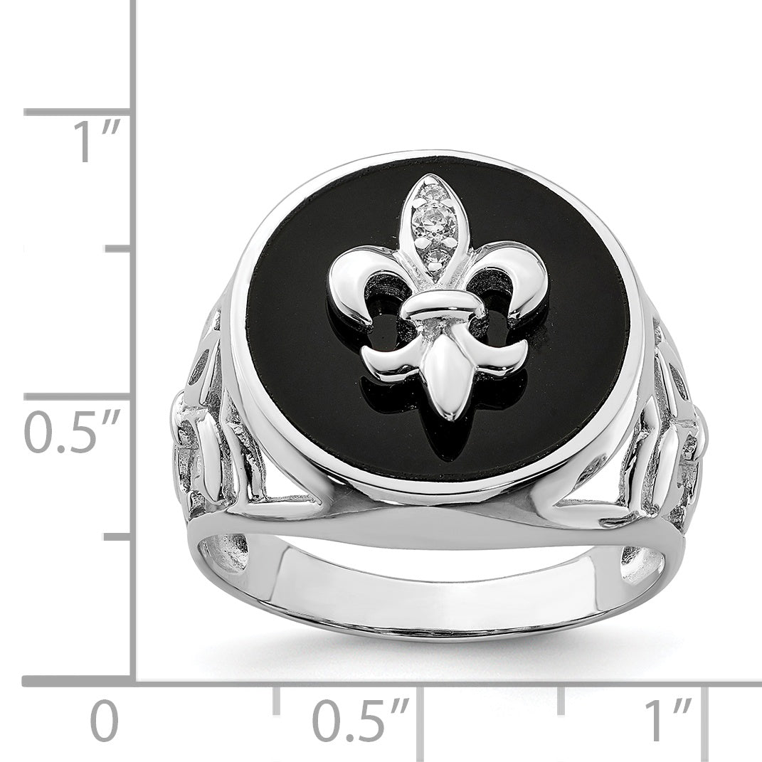 Sterling Silver Rhodium Plated CZ Black Onyx Ring