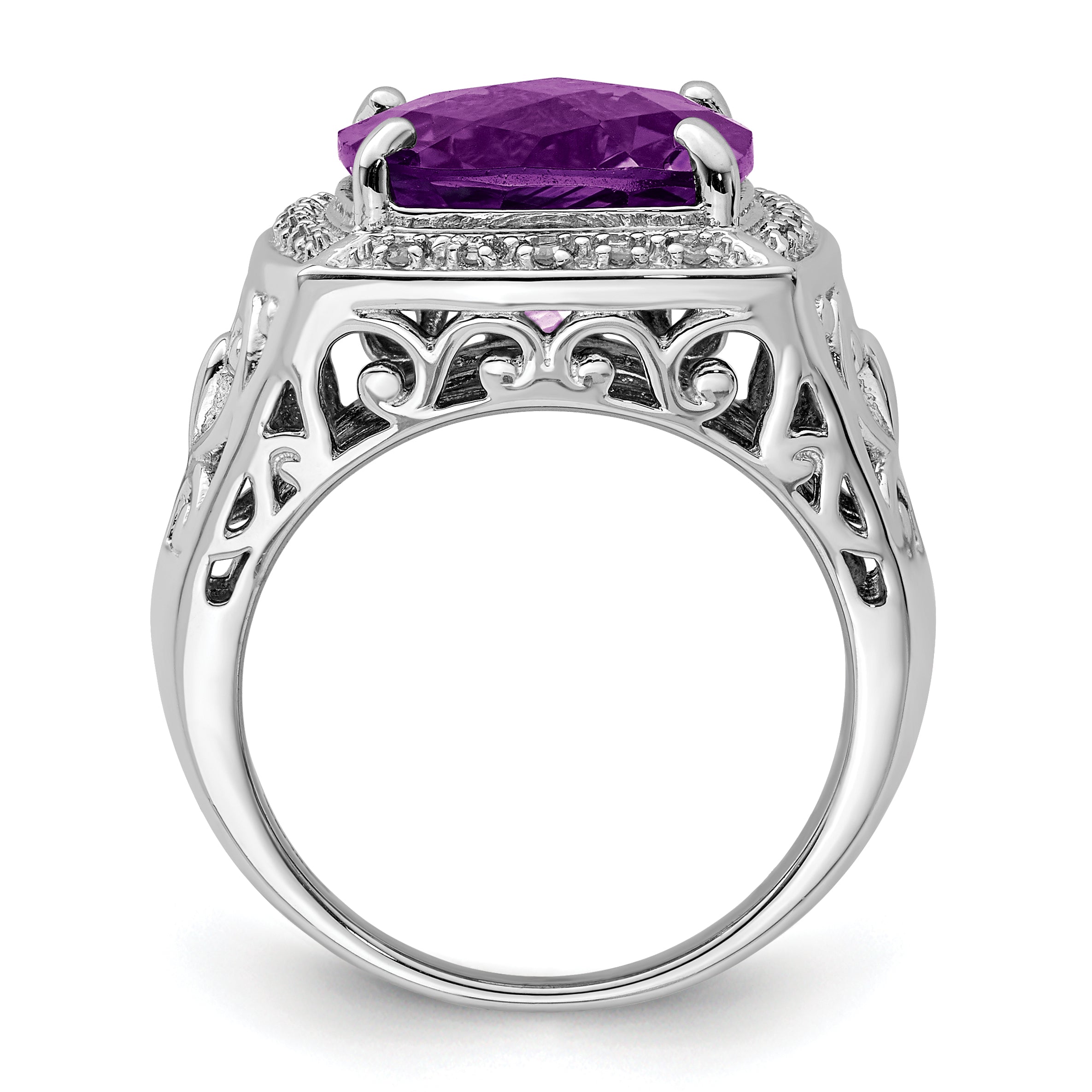 Sterling Silver Rhodium-plated Amethyst and Diamond Ring