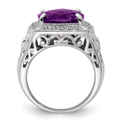Sterling Silver Rhodium-plated Amethyst and Diamond Ring